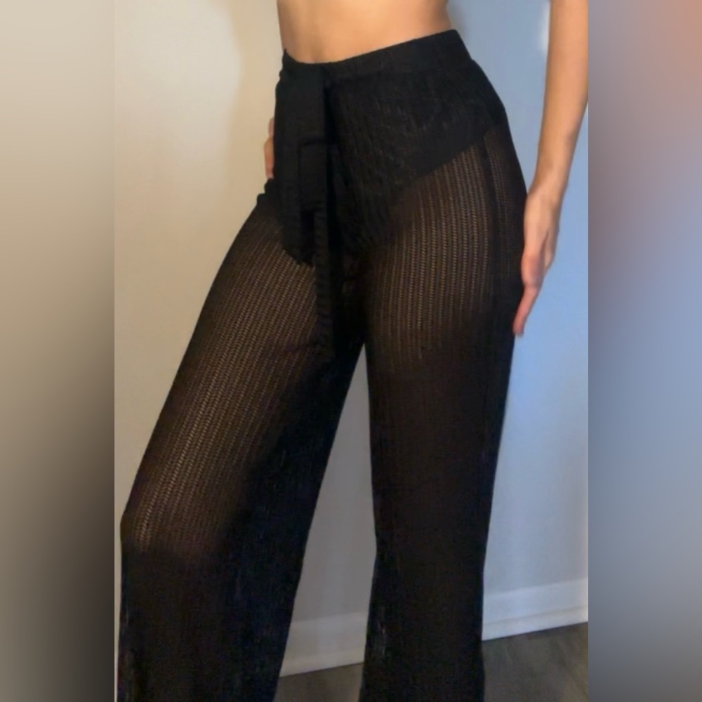 Chic Black Sheer Wide-Leg Pants
